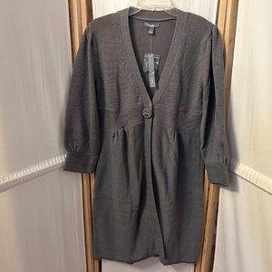 NWT APT. 9 Sz M Gray Duster Cardigan Sweater Unique Button NEW